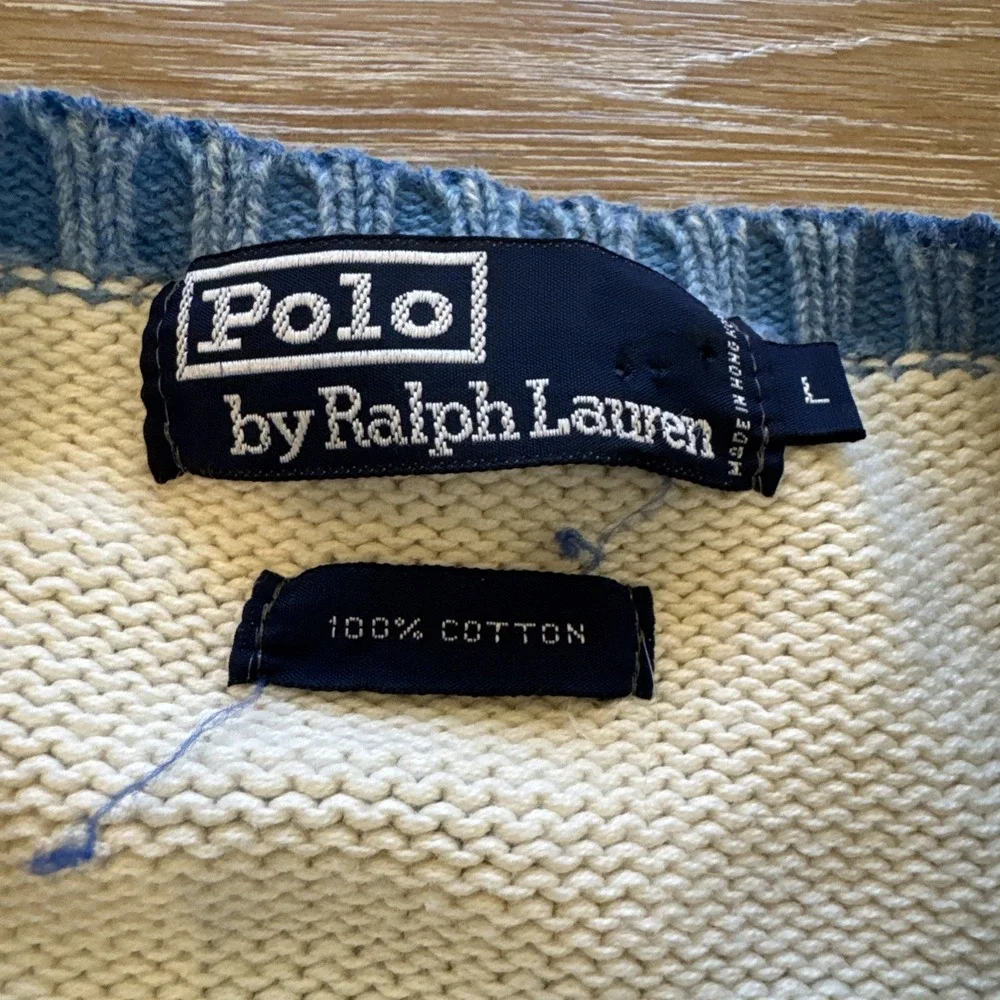 Vintage Polo Ralph Lauren Sweater‎ Mens L Knit Cotton Colorblock Striped 90s